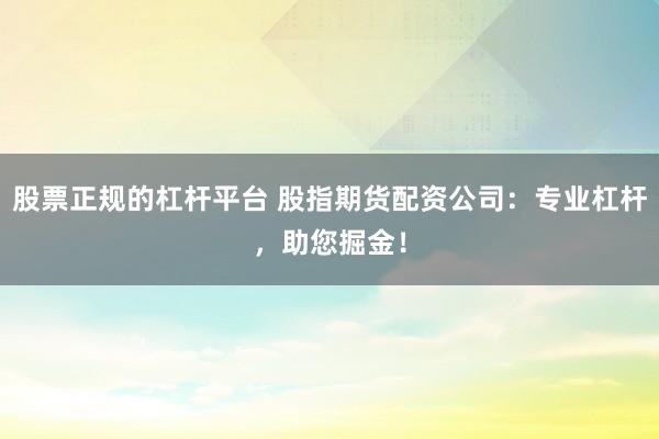 股票正规的杠杆平台 股指期货配资公司：专业杠杆，助您掘金！